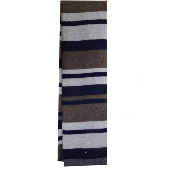 Tommy Hilfiger Mens Logo Scarf Silver Grey Brown - Picture 3 of 3